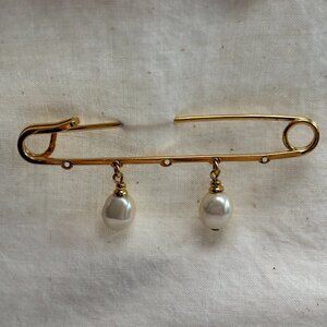 Vintage Faux Pearl Safety Pin Brooch